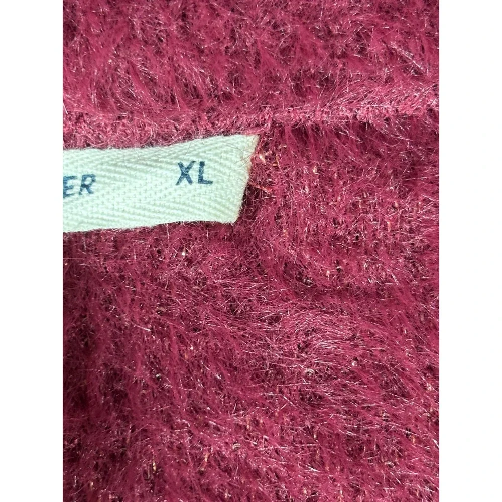 Marine Layer Womens XL Burgundy‎ Fuzzy Eyelash Knit Gold Polka Dot Sweater 5385